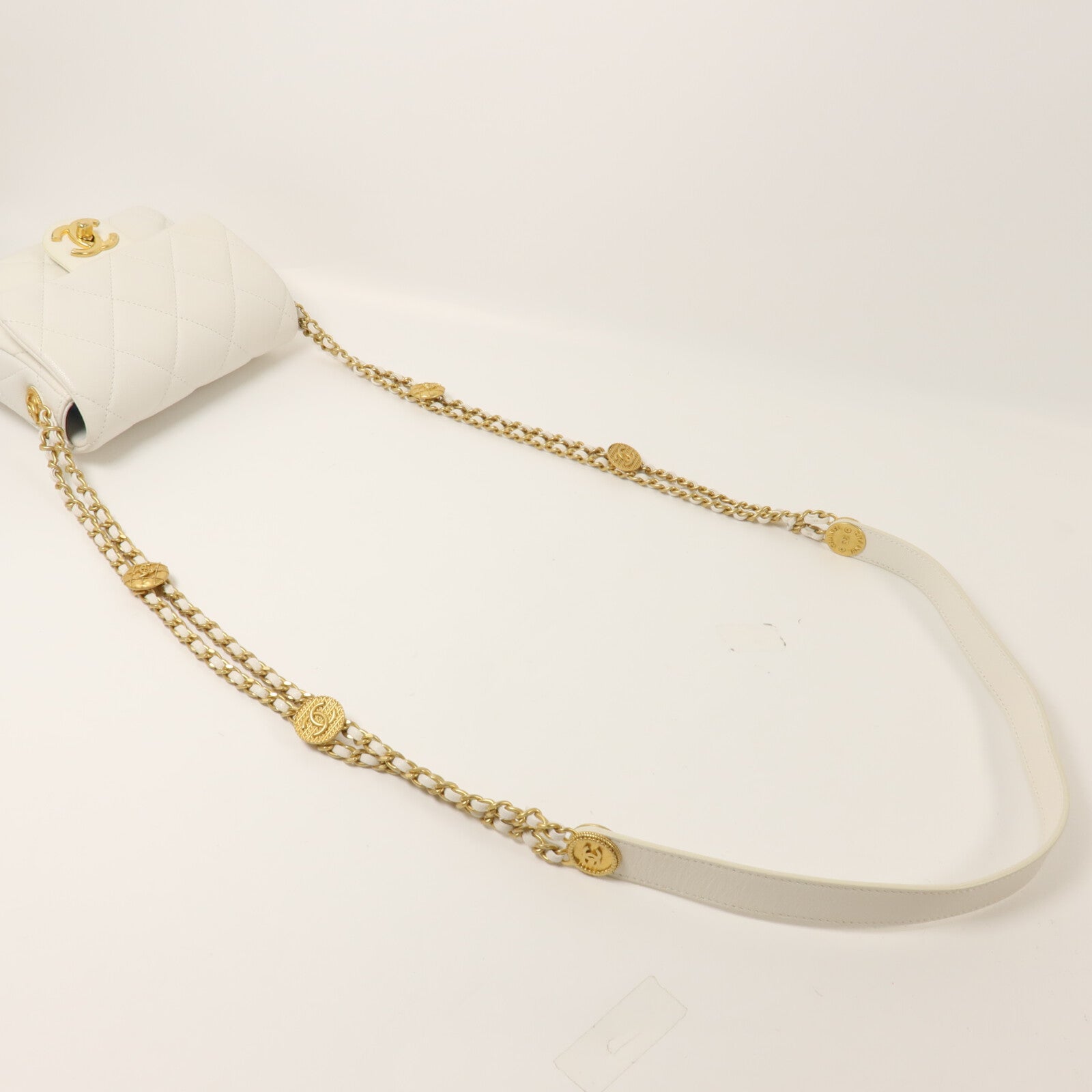 CHANEL 牛皮皮革Mini Coins Flap鏈帶肩背袋