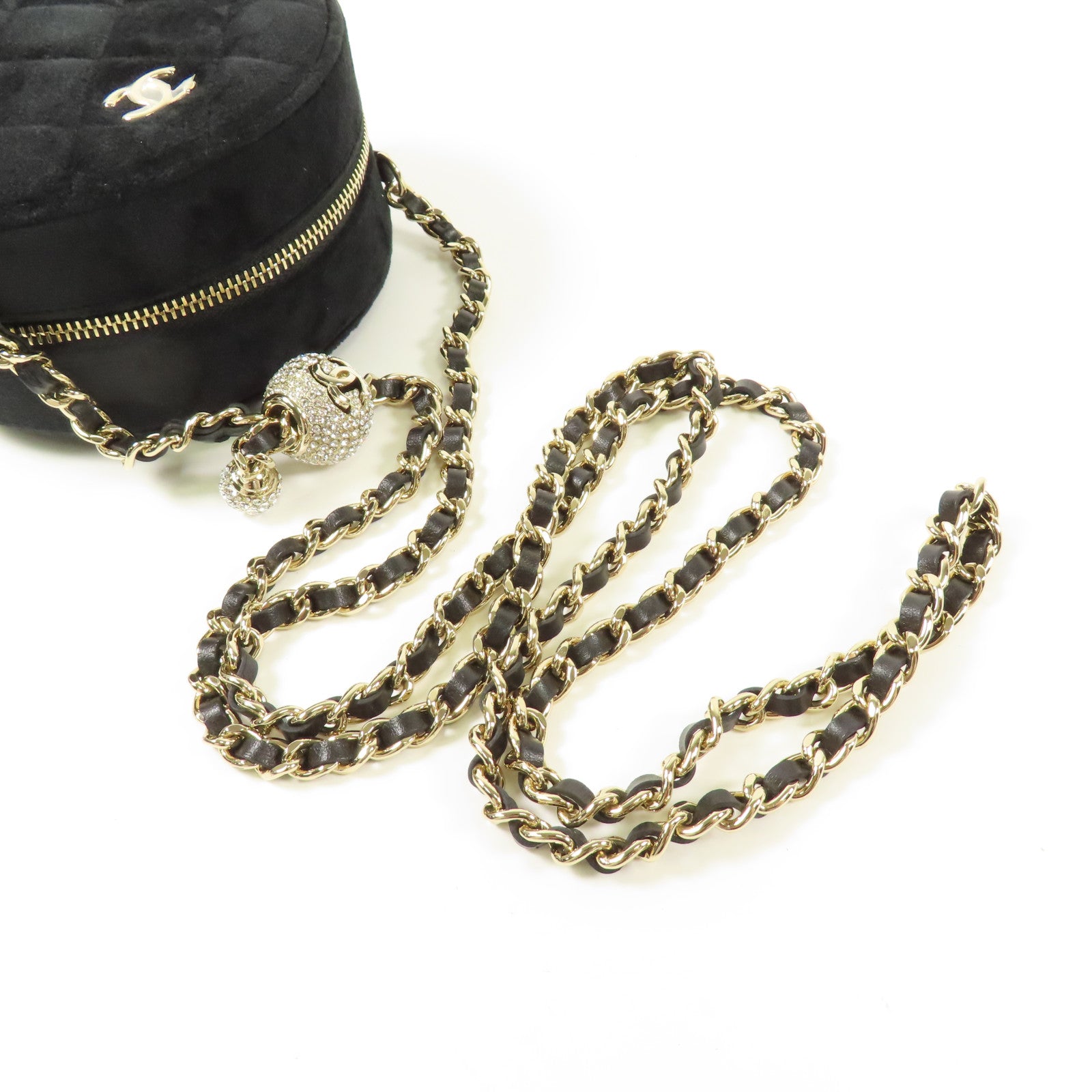 CHANEL 天鵝絨Chain Shoulder金扣鏈帶肩背袋