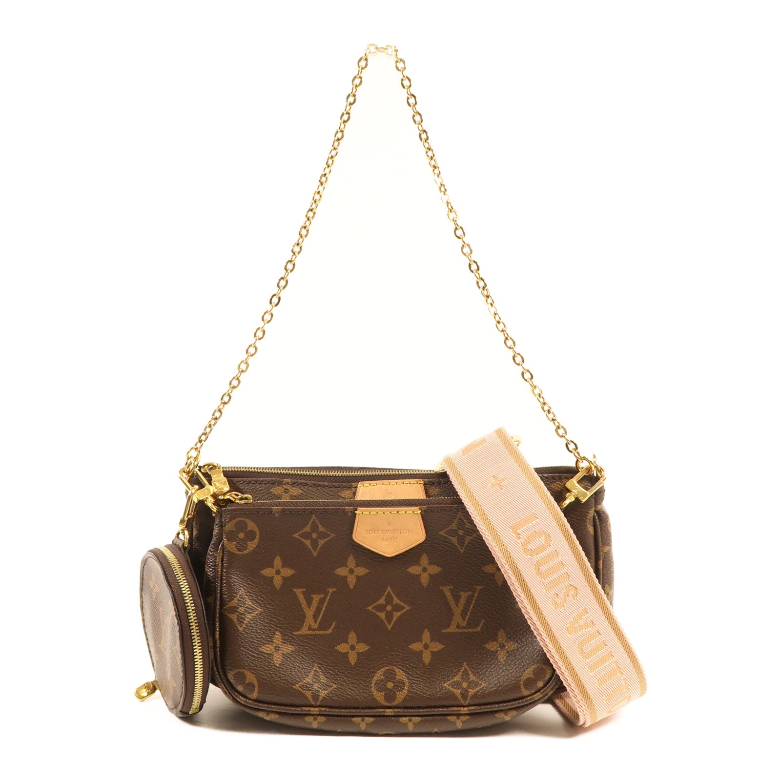 LOUIS VUITTON Monogram Multi Pochette Accessoires金扣手挽肩背兩用袋棕色