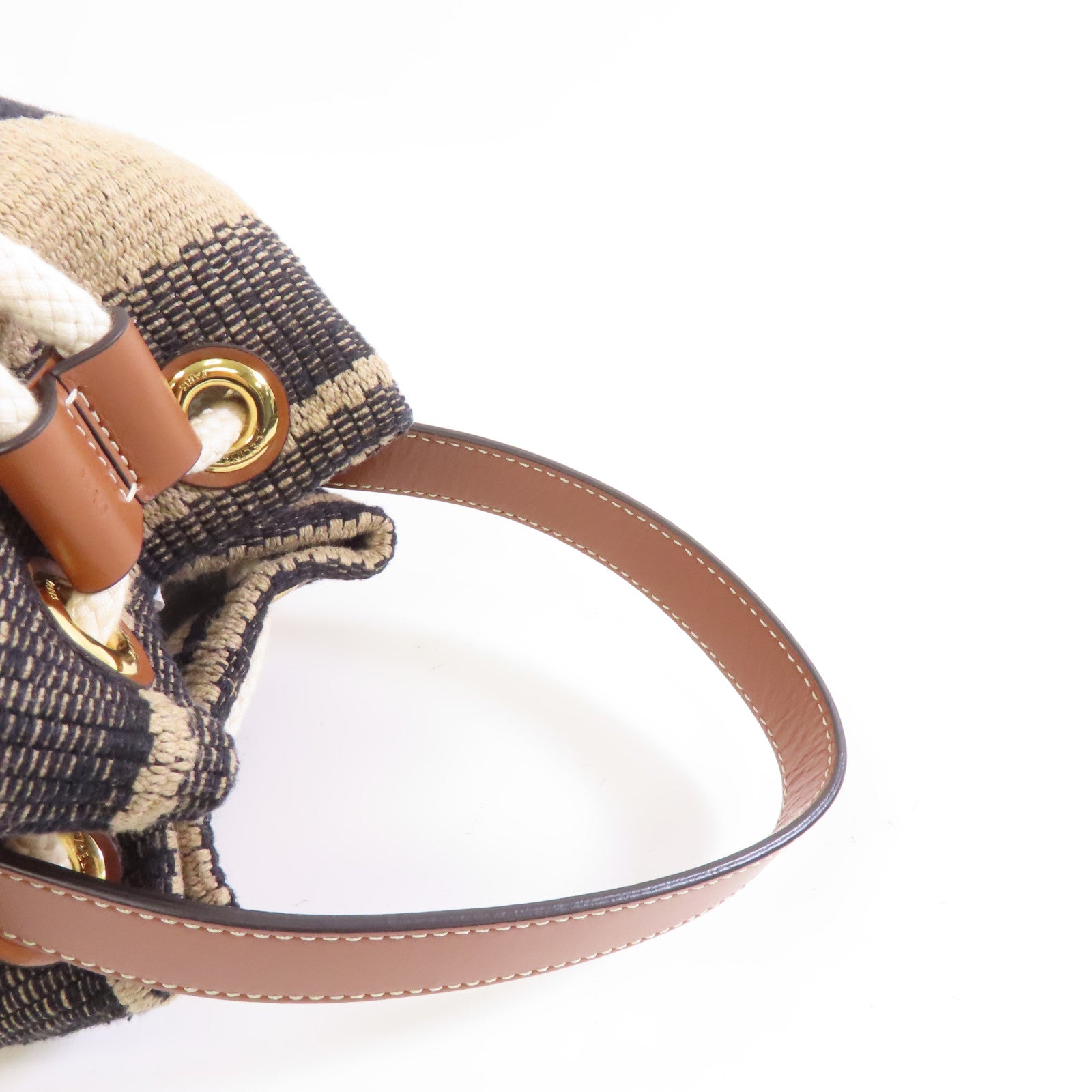 CELINE 帆布Teen Drawstring金扣手挽袋啡色