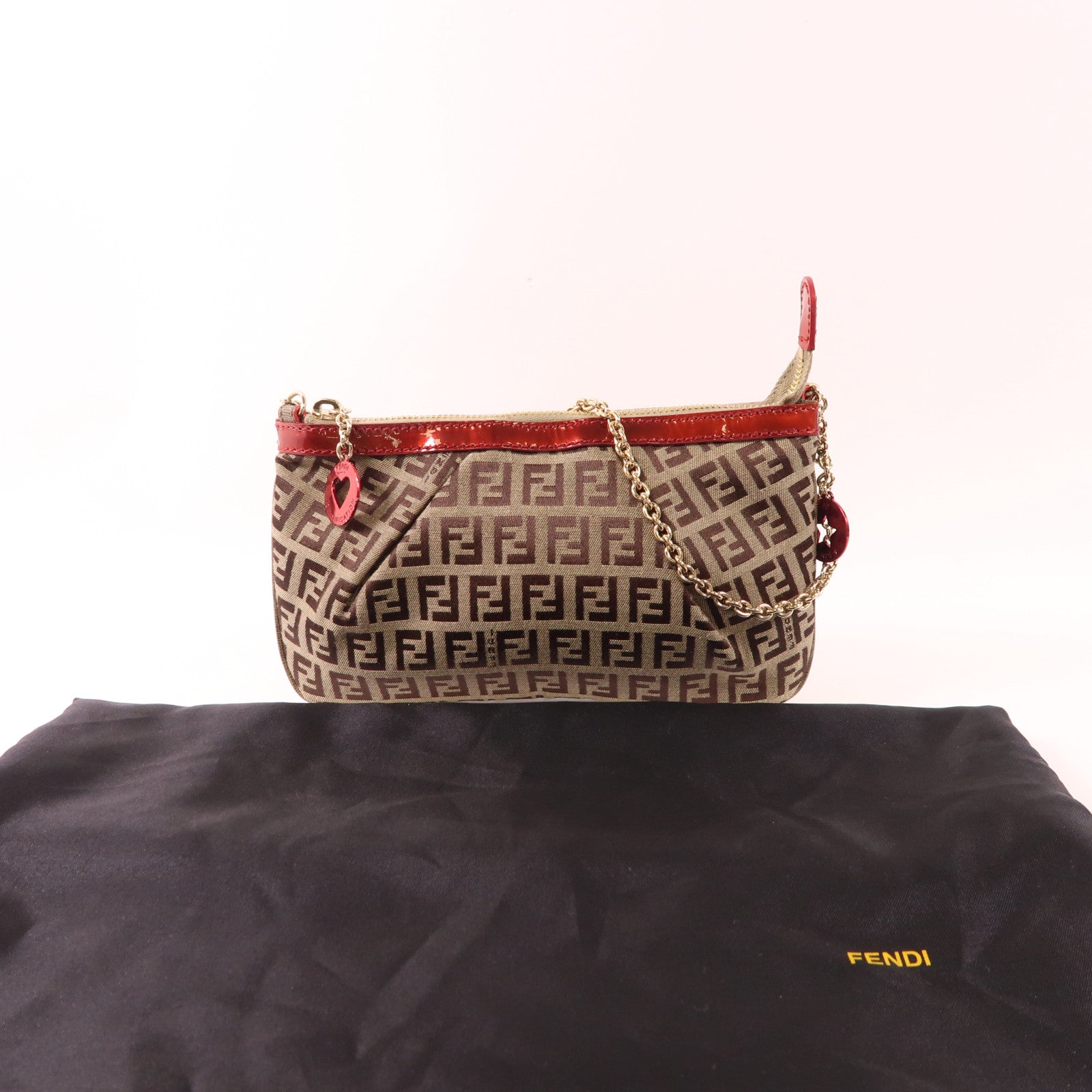 FENDI 帆布Zucchino Chain Pouch鏈帶手拿包