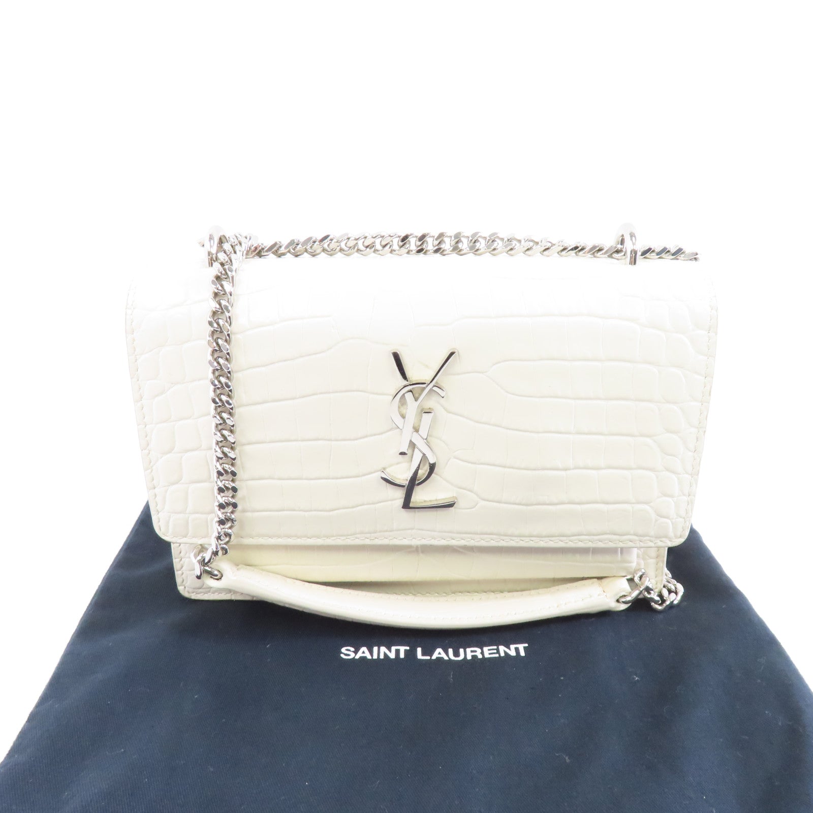 SAINT LAURENT 牛皮皮革Mini Sunset Bag鏈帶肩背袋白色