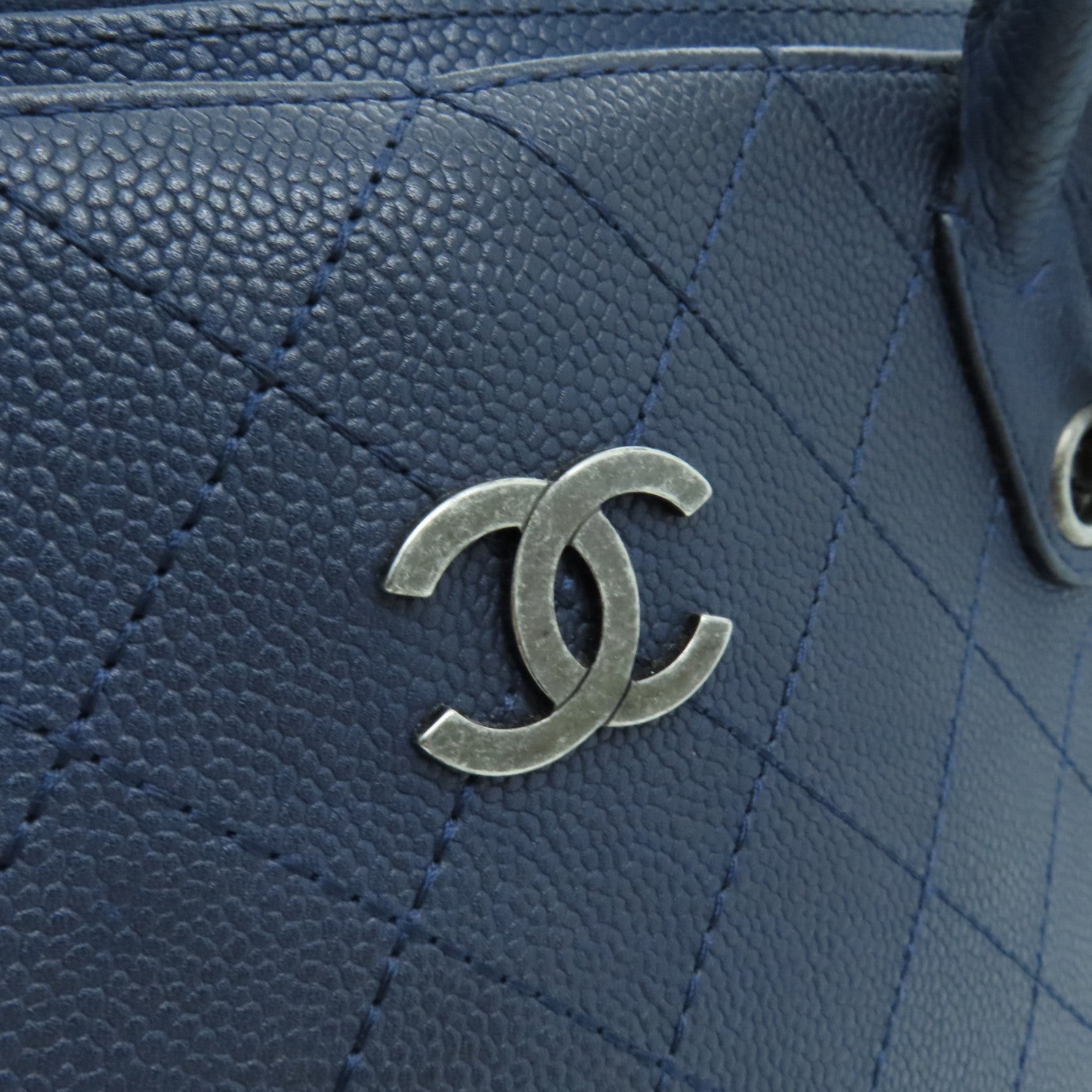 CHANEL 【激減優惠】菱格牛皮皮革2 Way Shoulder Bag銀扣手挽肩背兩用袋藍色