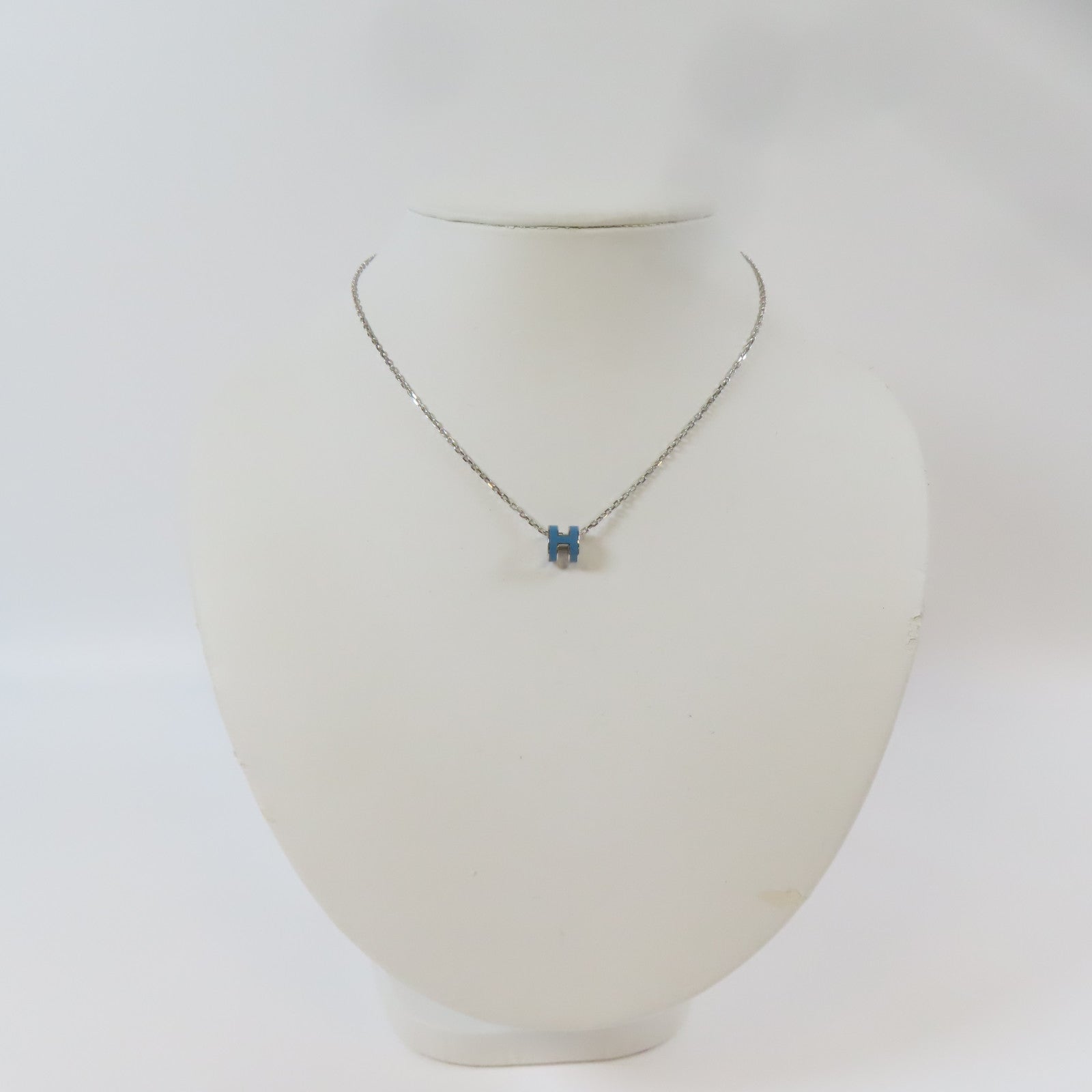 HERMES 金屬Mini Pop H Necklace銀扣項鍊藍色/銀色