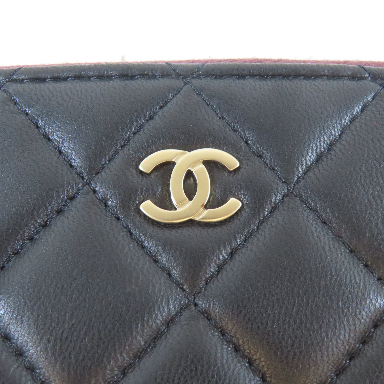 CHANEL 菱格羊皮皮革Mini Pouch銀扣手拿包黑色