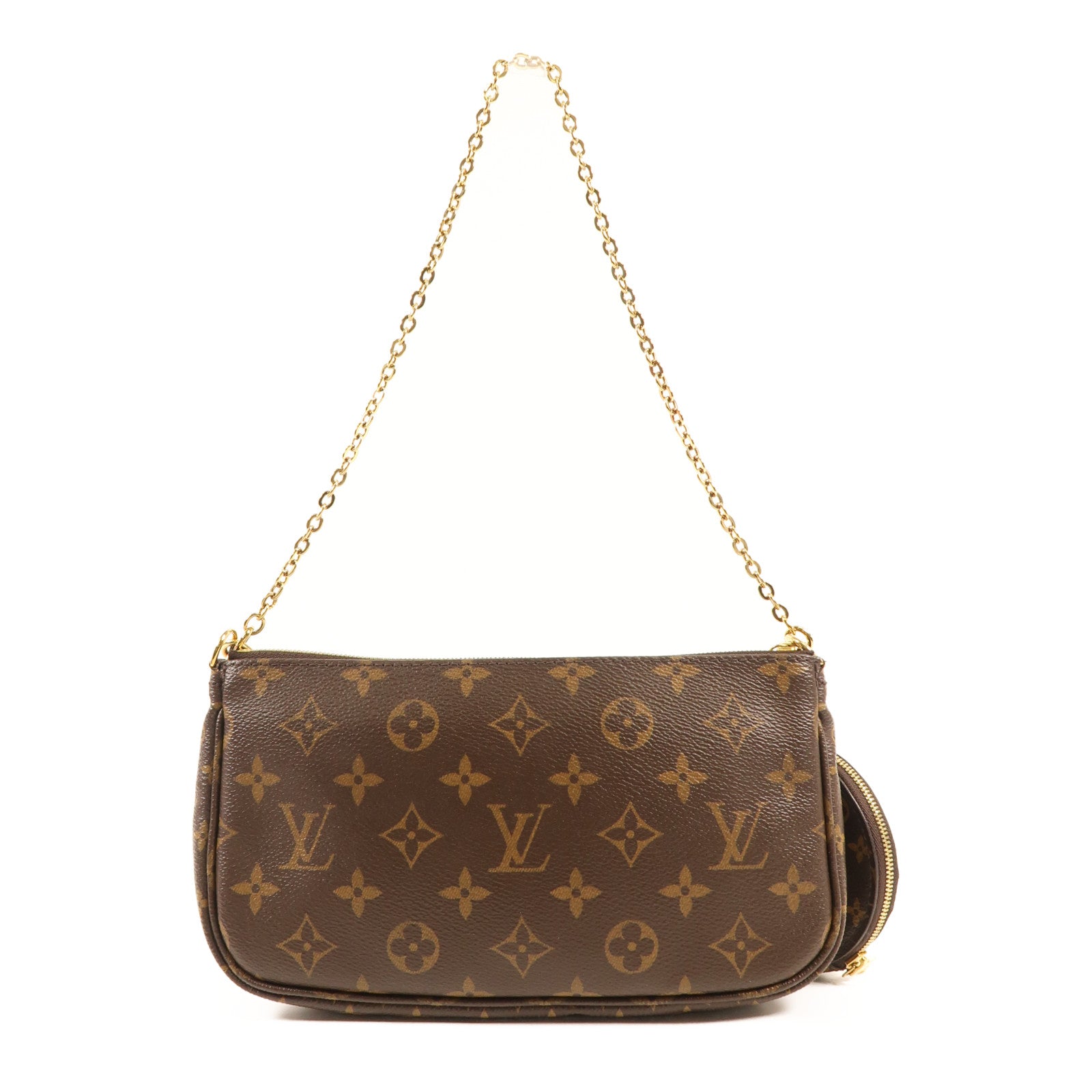 LOUIS VUITTON Monogram Multi Pochette Accessoires金扣手挽肩背兩用袋棕色