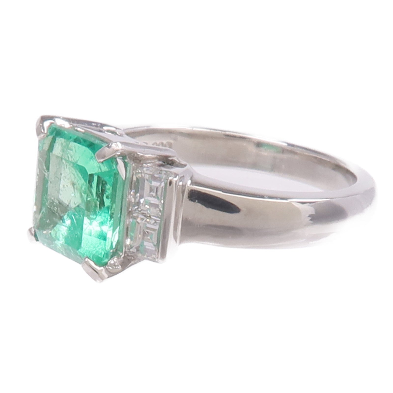 JEWELRY PT900鉑金Emerald Diamond Ring綠寶石/鑽石戒指US#5.75