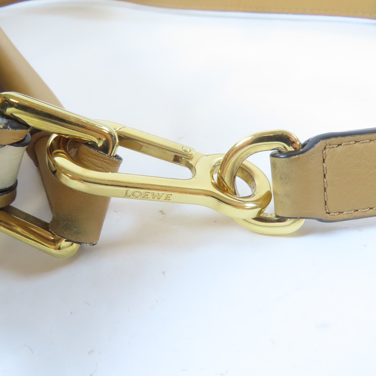 LOEWE 牛皮皮革Puzzle金扣手挽肩背兩用袋啡色/米色