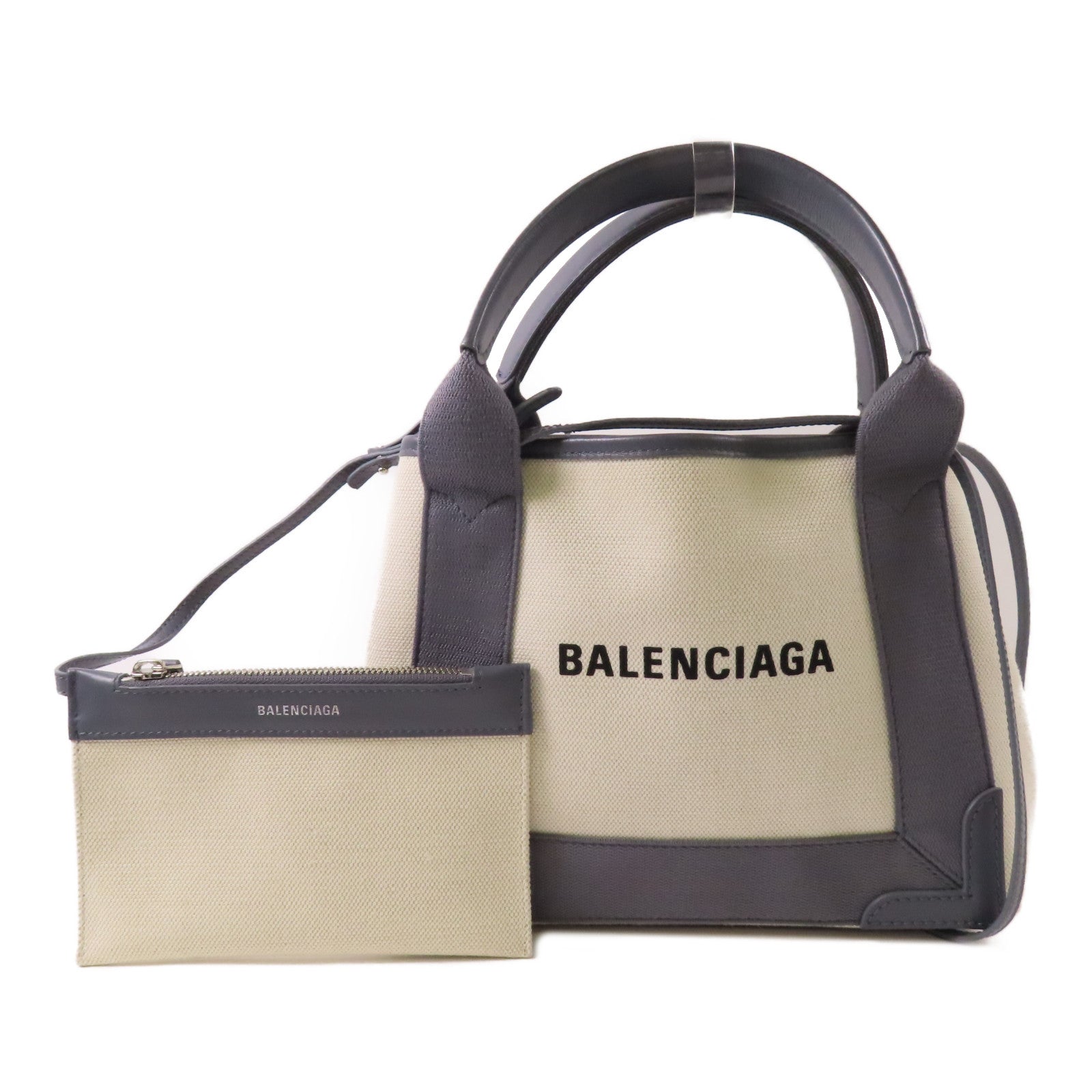 BALENCIAGA 帆布/皮革Cabas XS銀扣手挽肩背兩用袋