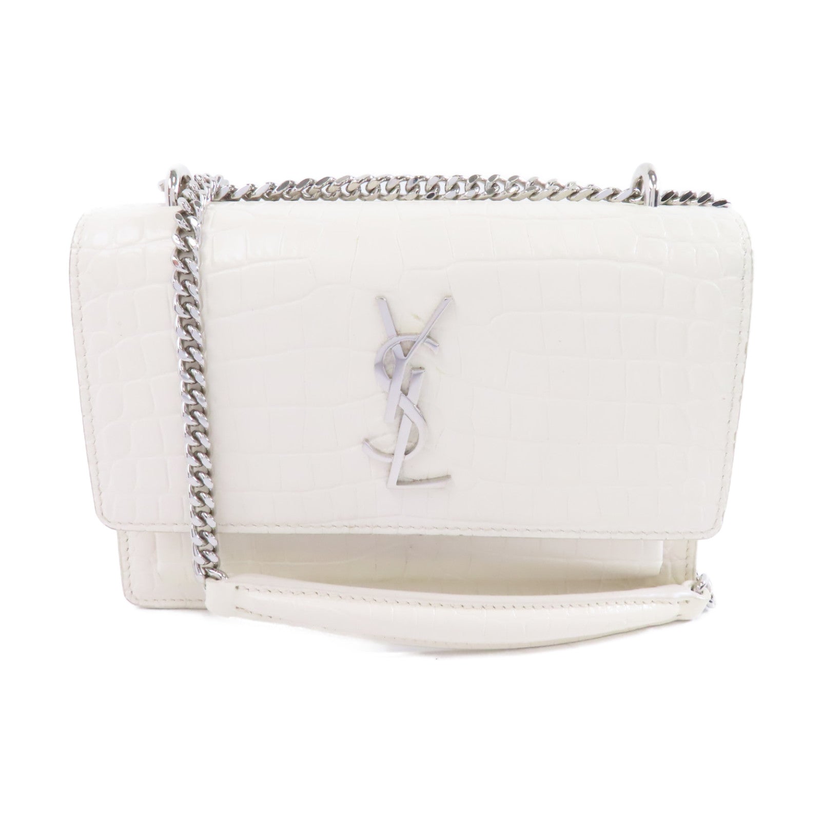 SAINT LAURENT 牛皮皮革Mini Sunset Bag鏈帶肩背袋白色