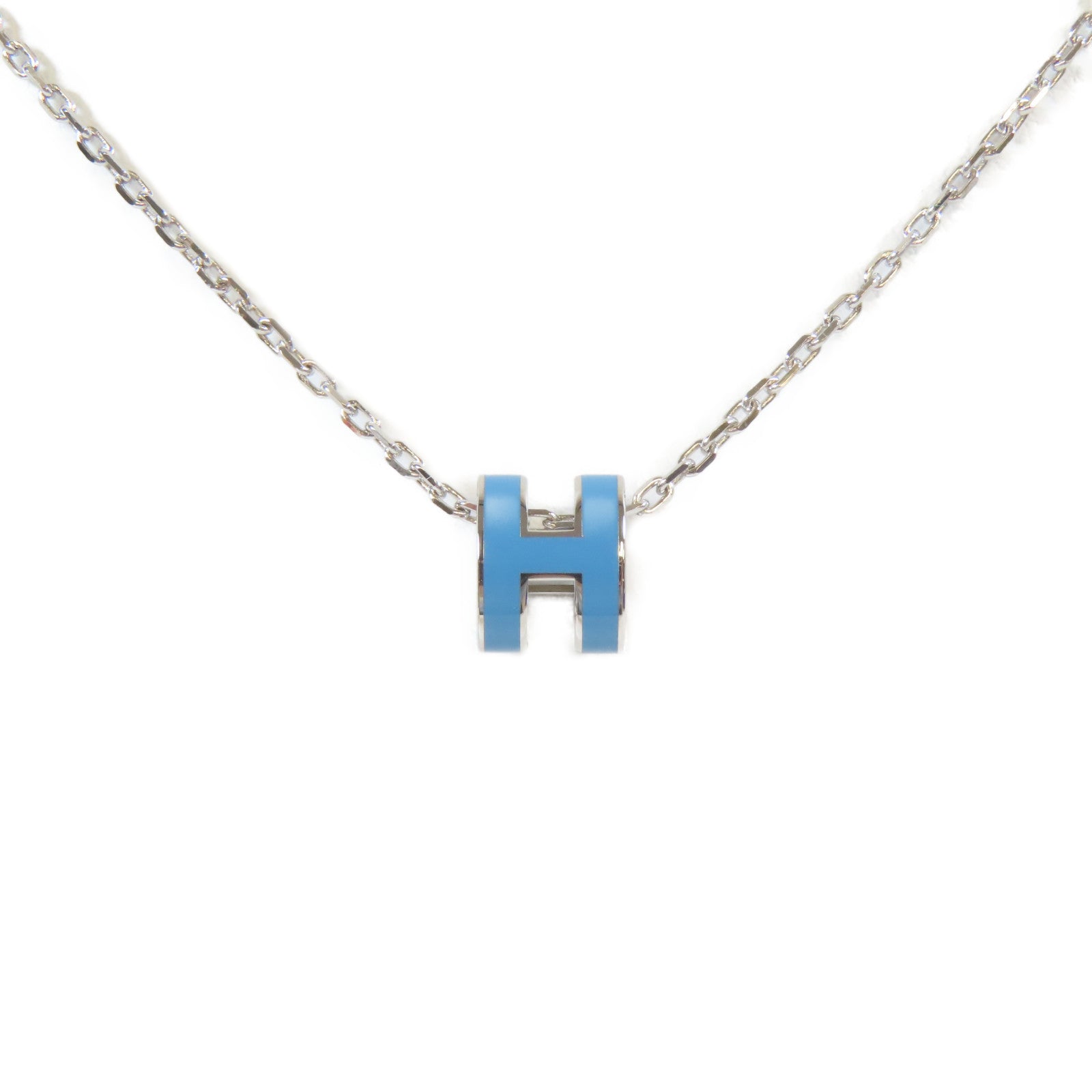 HERMES 金屬Mini Pop H Necklace銀扣項鍊藍色/銀色