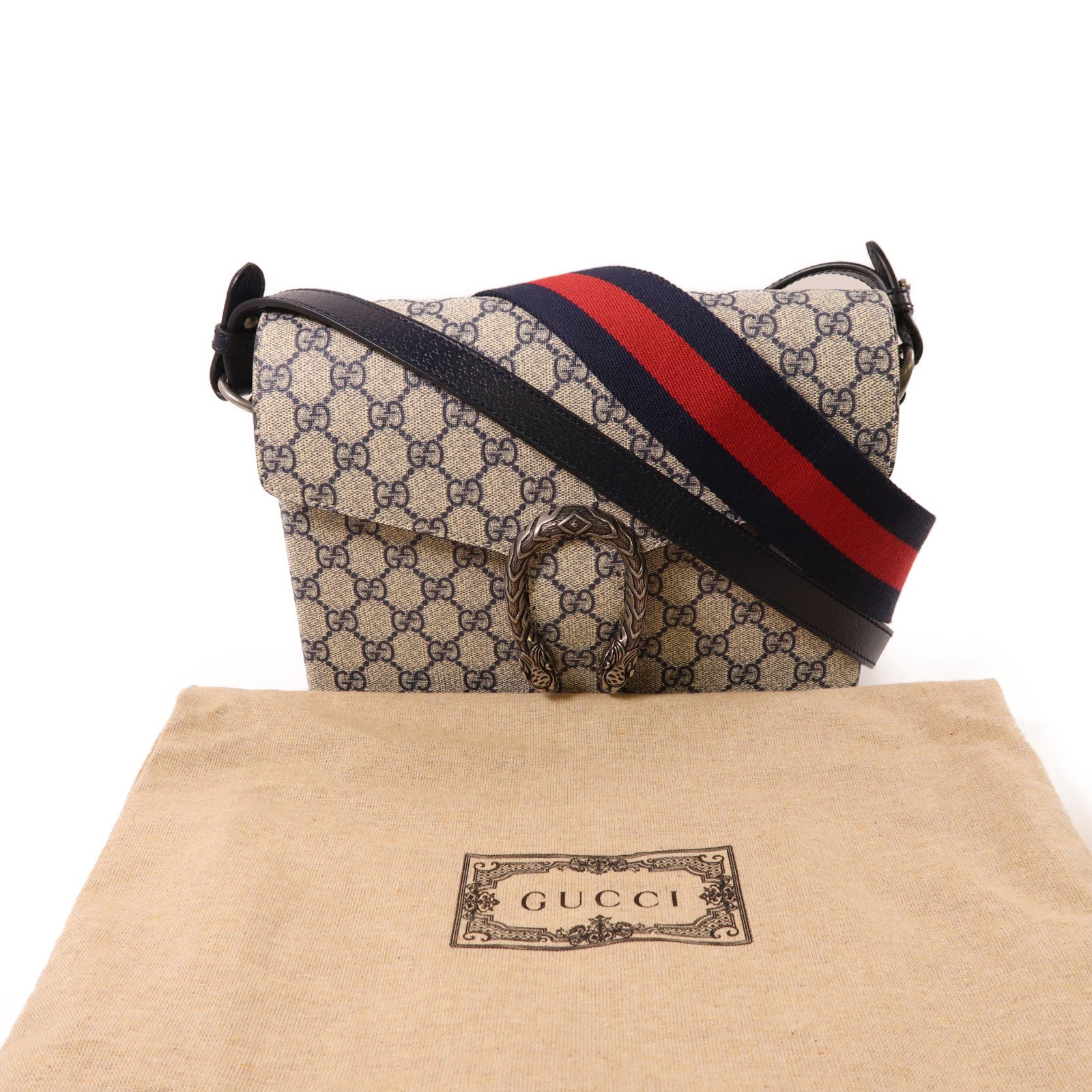 GUCCI 【激減優惠】塗層帆布/皮革Dionysus銀扣肩背袋
