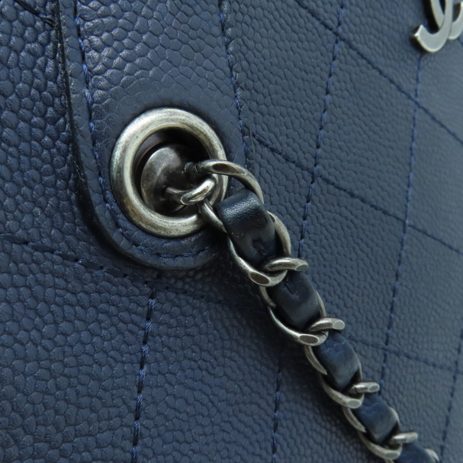 CHANEL 【激減優惠】菱格牛皮皮革2 Way Shoulder Bag銀扣手挽肩背兩用袋藍色
