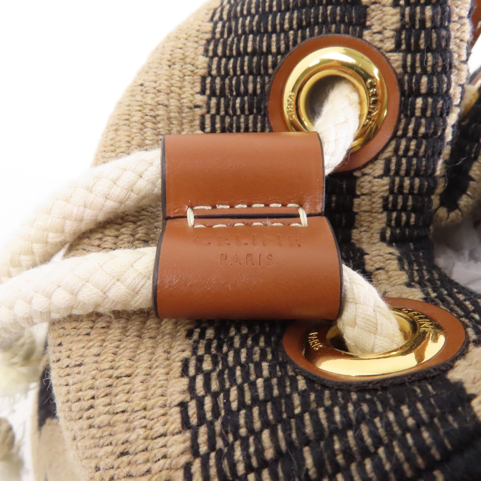 CELINE 帆布Teen Drawstring金扣手挽袋啡色