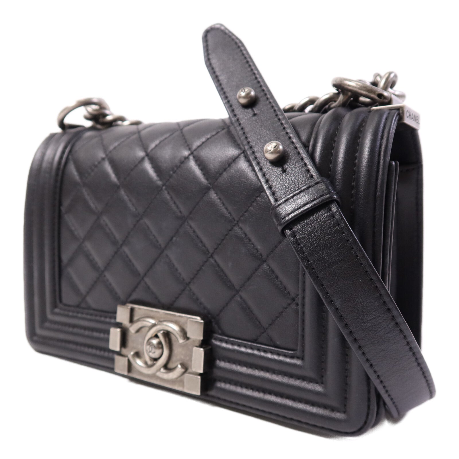 CHANEL 【激減優惠】羊皮皮革Boy 20銀扣鏈帶肩背袋