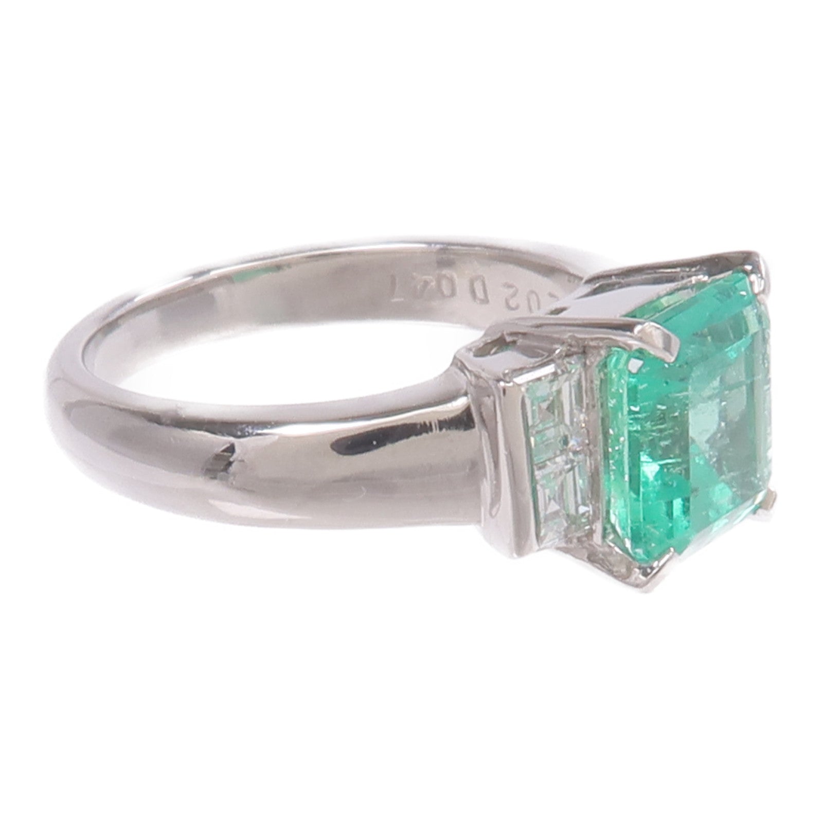 JEWELRY PT900鉑金Emerald Diamond Ring綠寶石/鑽石戒指US#5.75