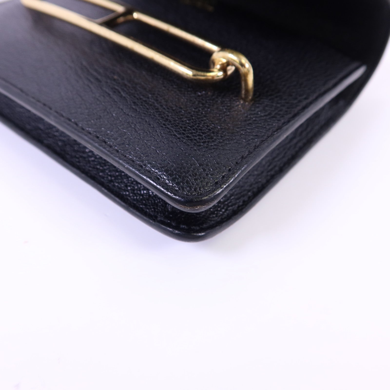 HERMES 【激減優惠】Chevre Mysore皮革Roulis Slim金扣錢包Noir