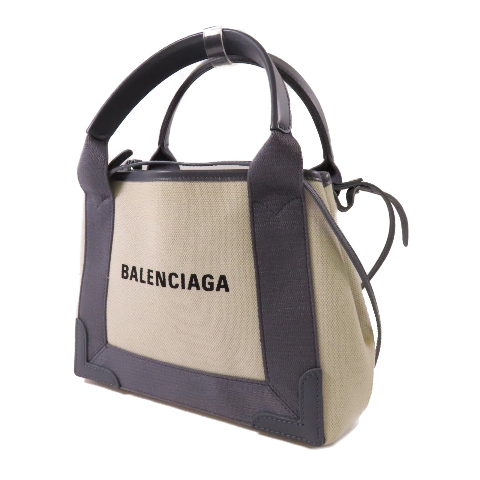 BALENCIAGA 帆布/皮革Cabas XS銀扣手挽肩背兩用袋