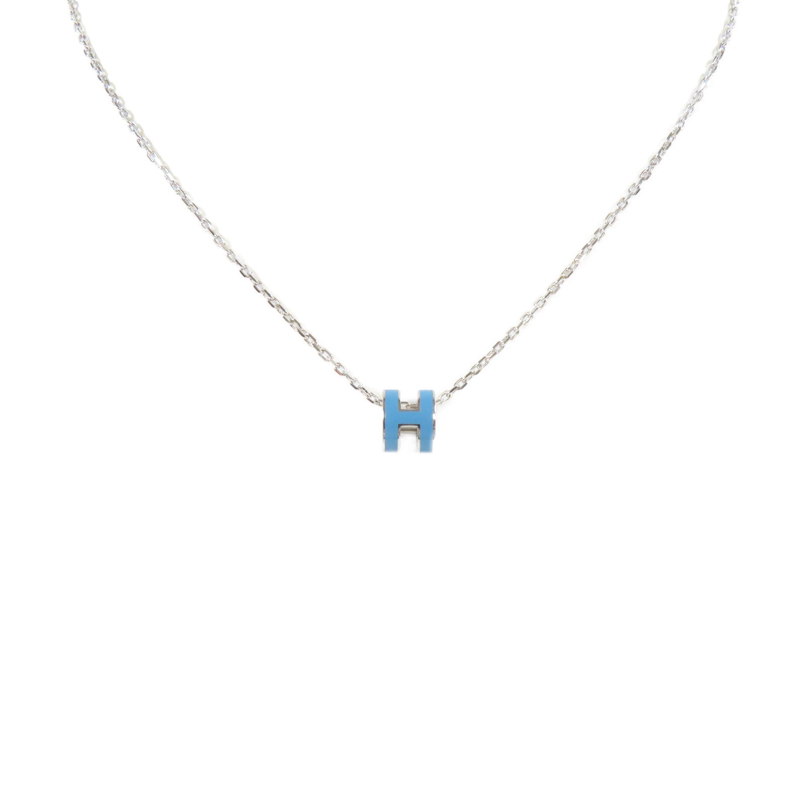 HERMES 金屬Mini Pop H Necklace銀扣項鍊藍色/銀色– Brand Off Hong