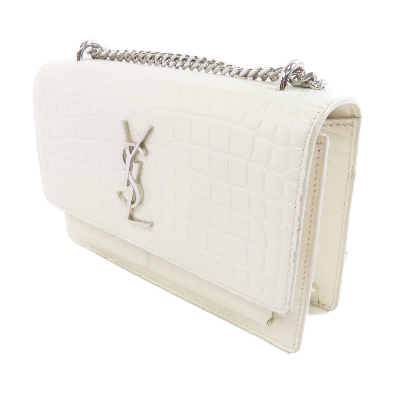 SAINT LAURENT 牛皮皮革Mini Sunset Bag鏈帶肩背袋白色