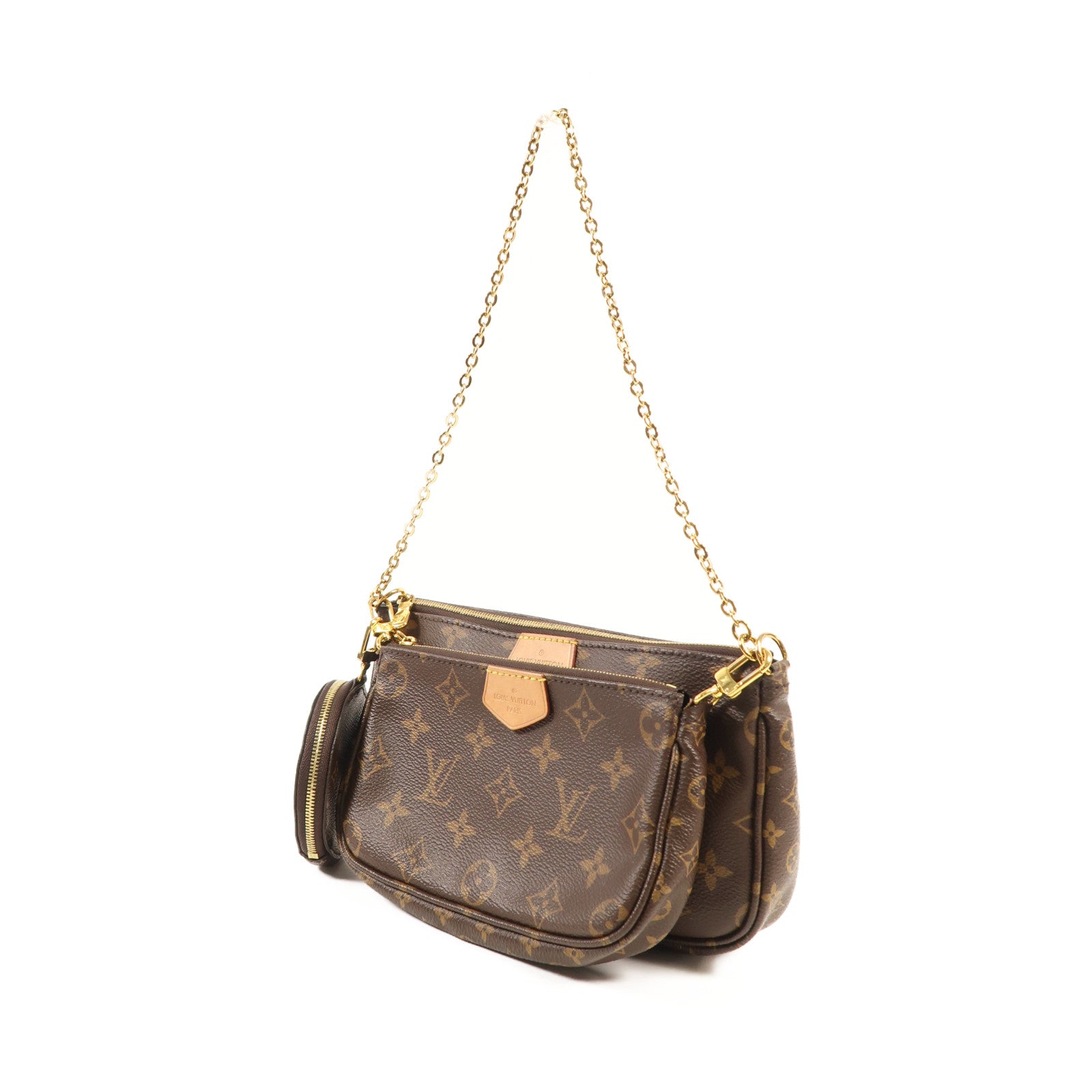LOUIS VUITTON Monogram Multi Pochette Accessoires金扣手挽肩背兩用袋棕色