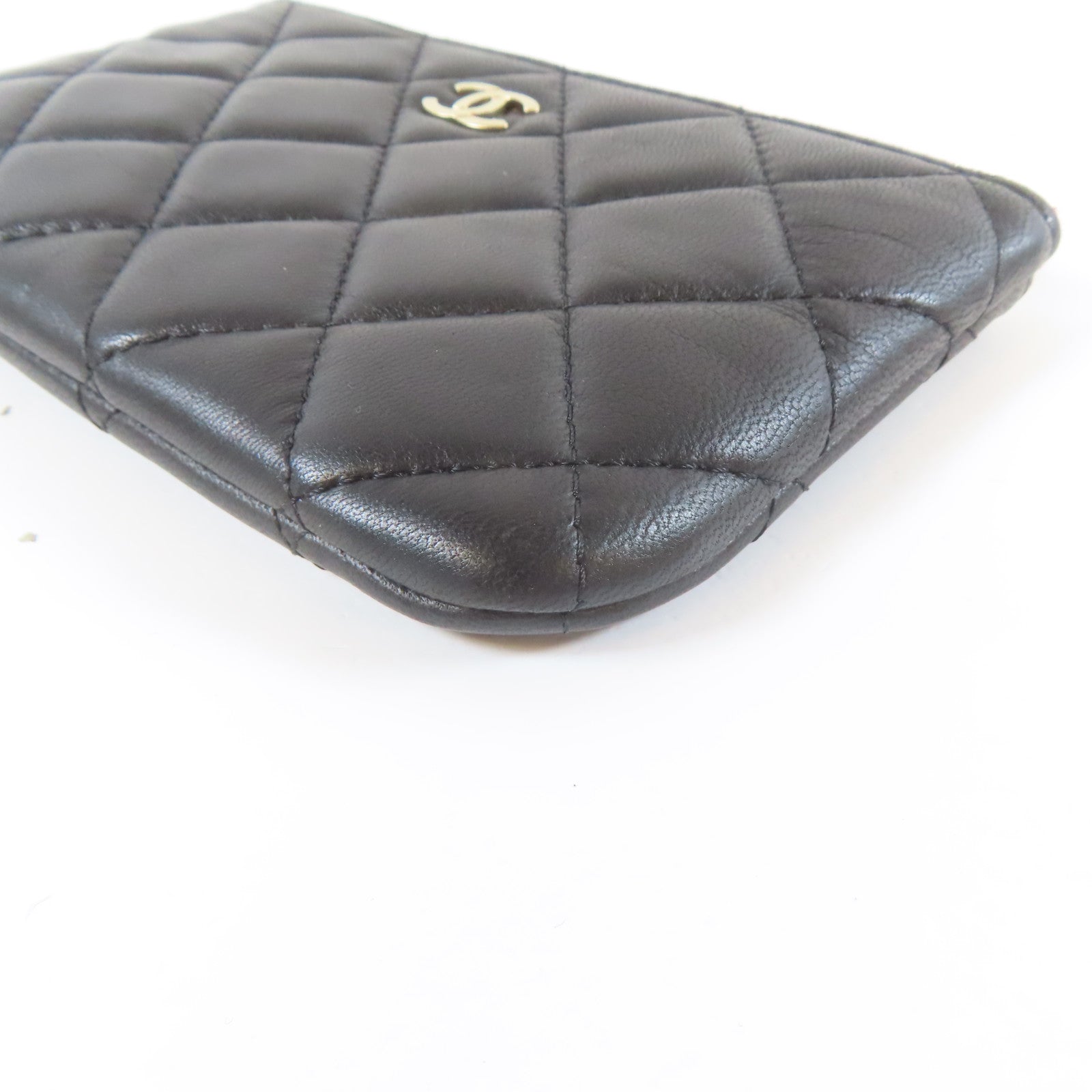CHANEL 菱格羊皮皮革Mini Pouch銀扣手拿包黑色