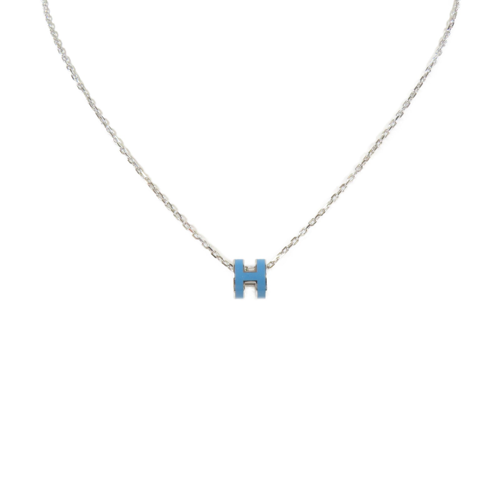 HERMES 金屬Mini Pop H Necklace銀扣項鍊藍色/銀色