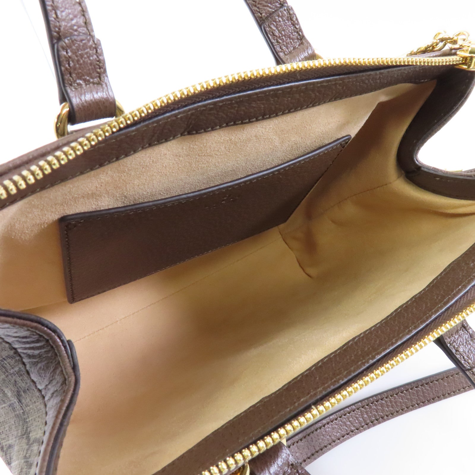GUCCI 塗層帆布Ophidia GG Small金扣手挽肩背兩用袋棕色