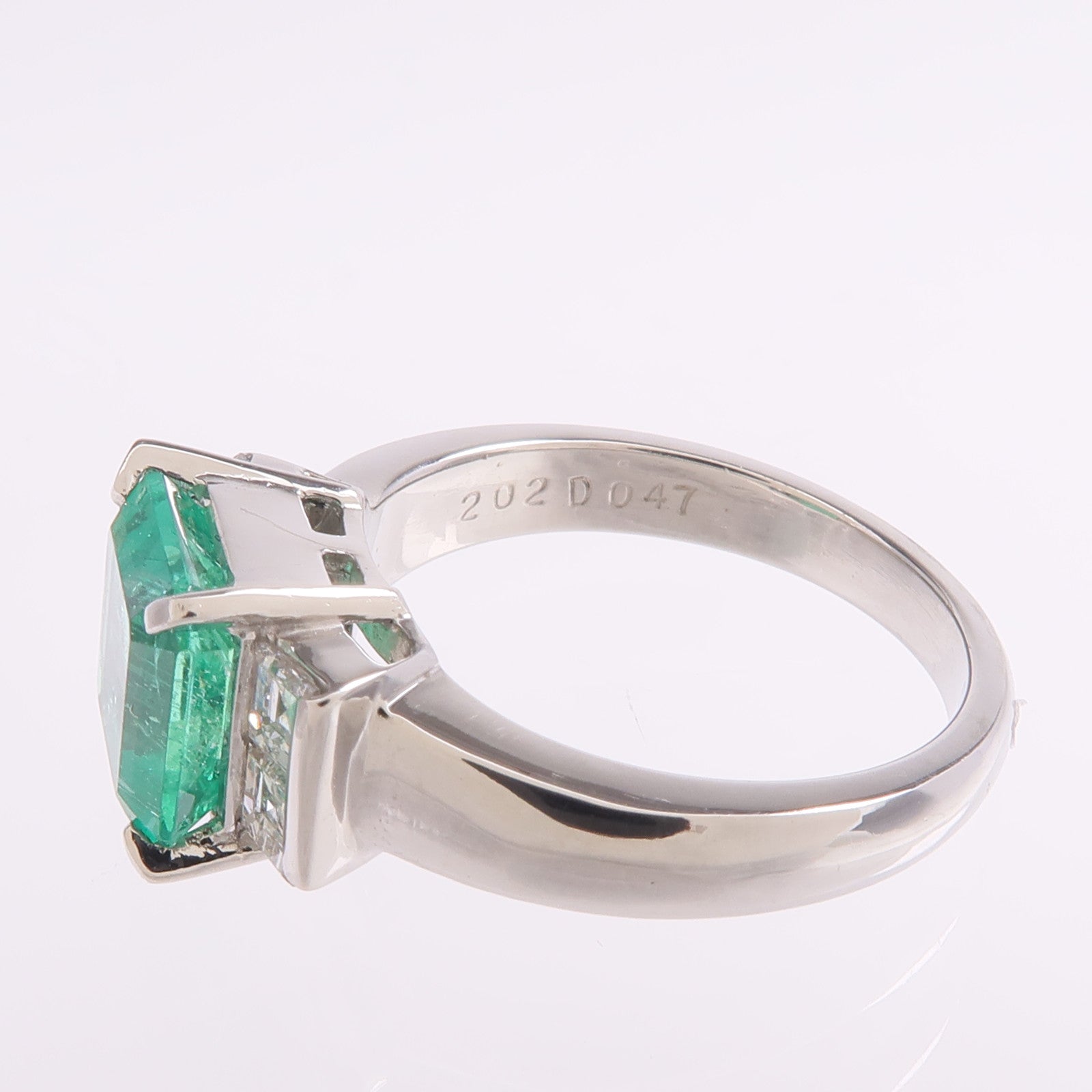 JEWELRY PT900鉑金Emerald Diamond Ring綠寶石/鑽石戒指US#5.75