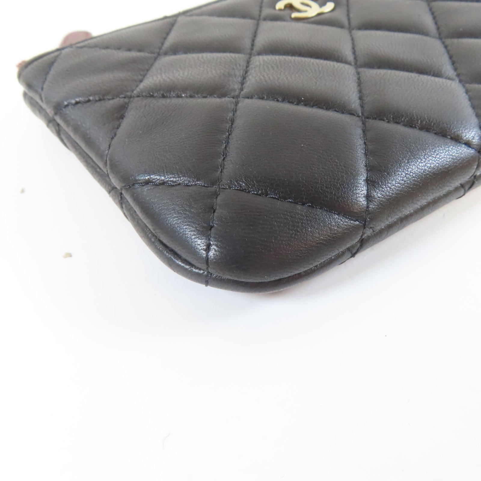 CHANEL 菱格羊皮皮革Mini Pouch銀扣手拿包黑色