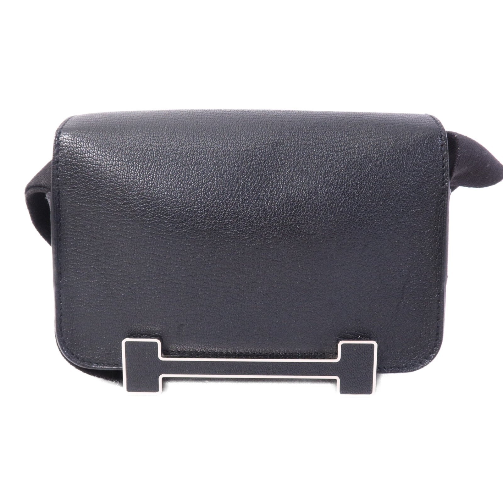 HERMES Chevre皮革Geta銀扣肩背袋Noir