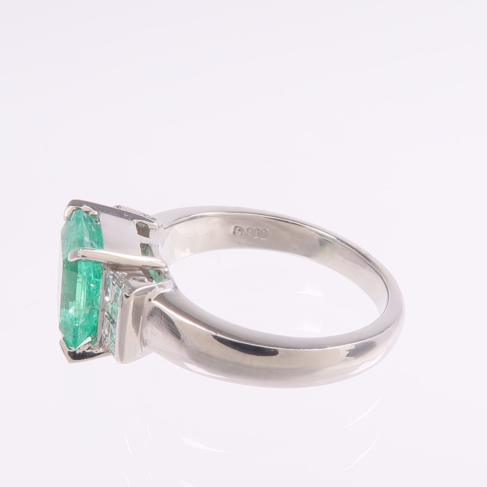 JEWELRY PT900鉑金Emerald Diamond Ring綠寶石/鑽石戒指US#5.75