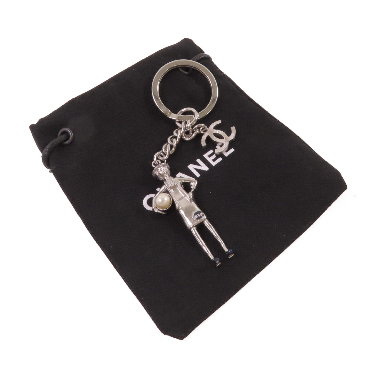 CHANEL 金屬/仿珍珠Key Ring銀扣鎖匙扣/掛飾