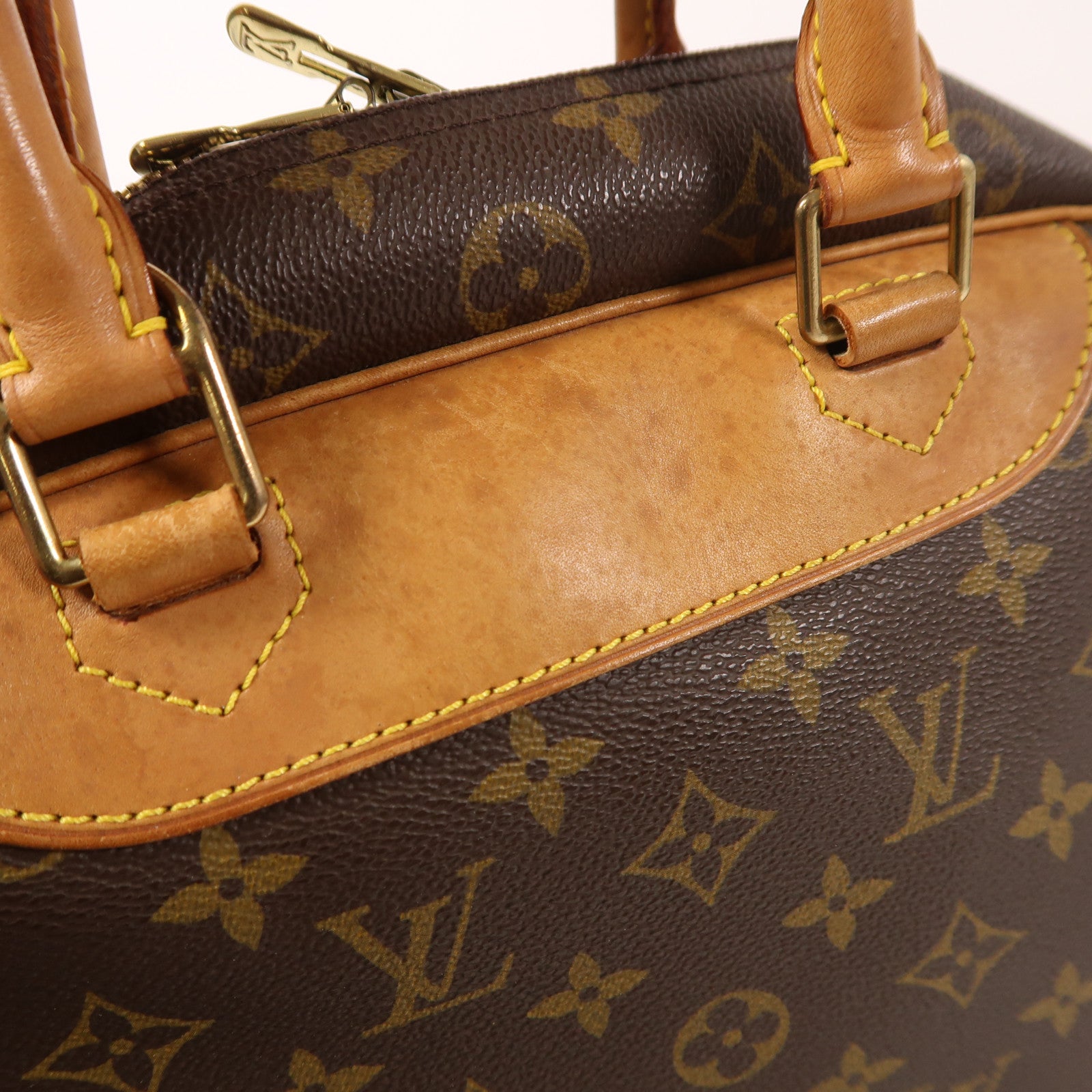 LOUIS VUITTON Monogram Deauville金扣手挽袋棕色
