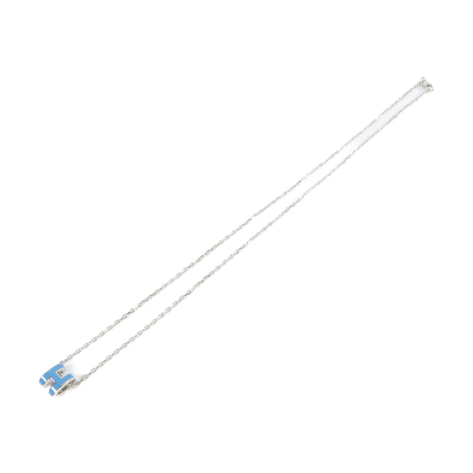 HERMES 金屬Mini Pop H Necklace銀扣項鍊藍色/銀色