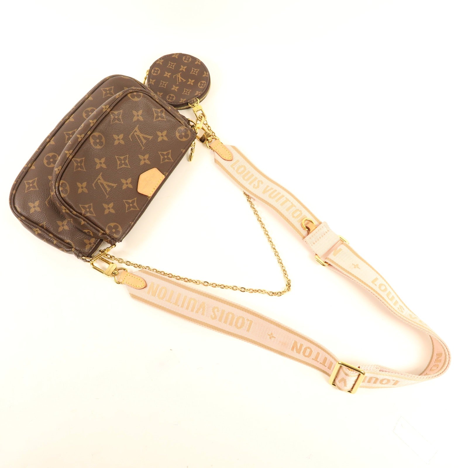 LOUIS VUITTON Monogram Multi Pochette Accessoires金扣手挽肩背兩用袋棕色