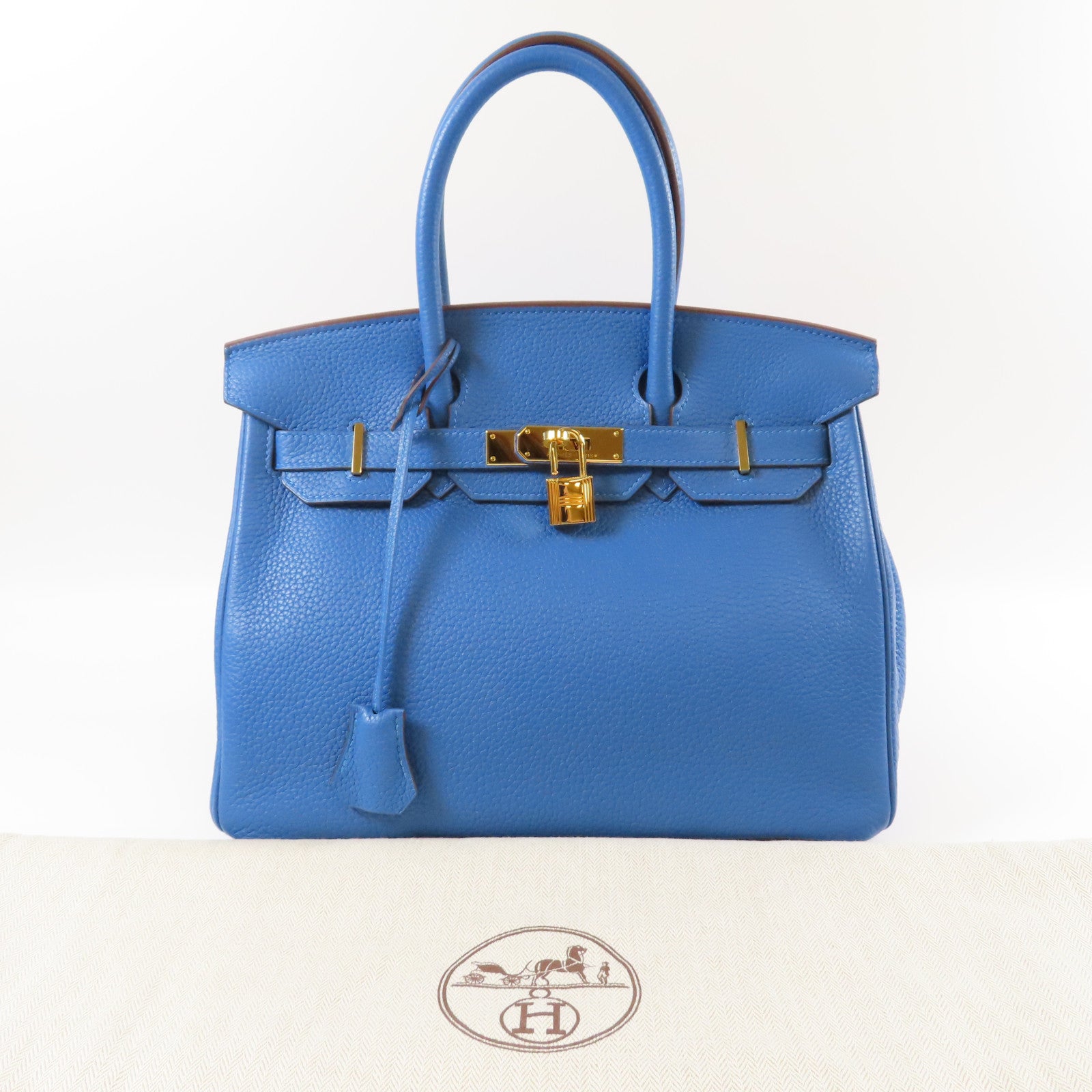 HERMES Clemence皮革Birkin 30金扣手挽袋土耳其藍色
