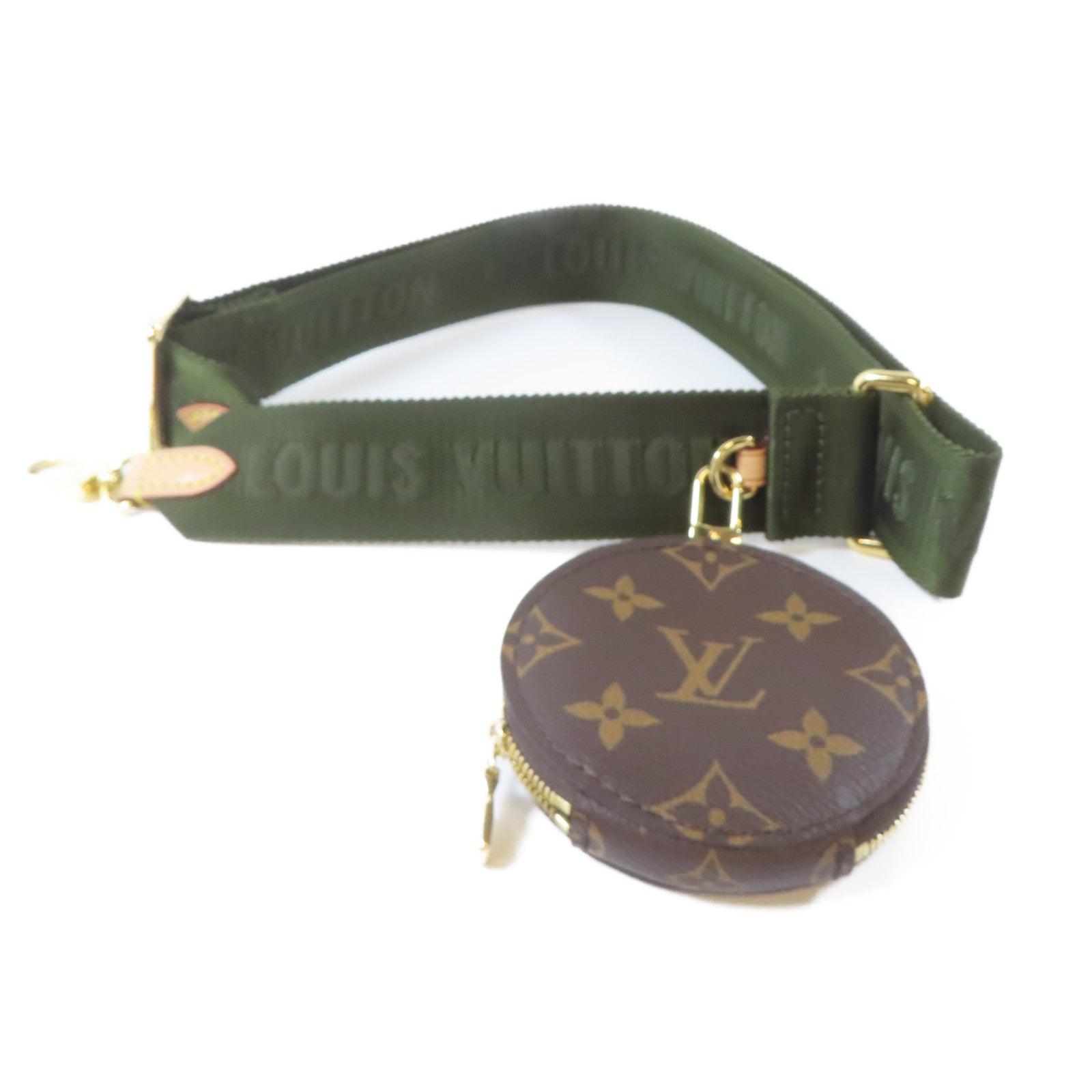 LOUIS VUITTON 帆布Shoulder Strap金扣掛飾綠色/啡色