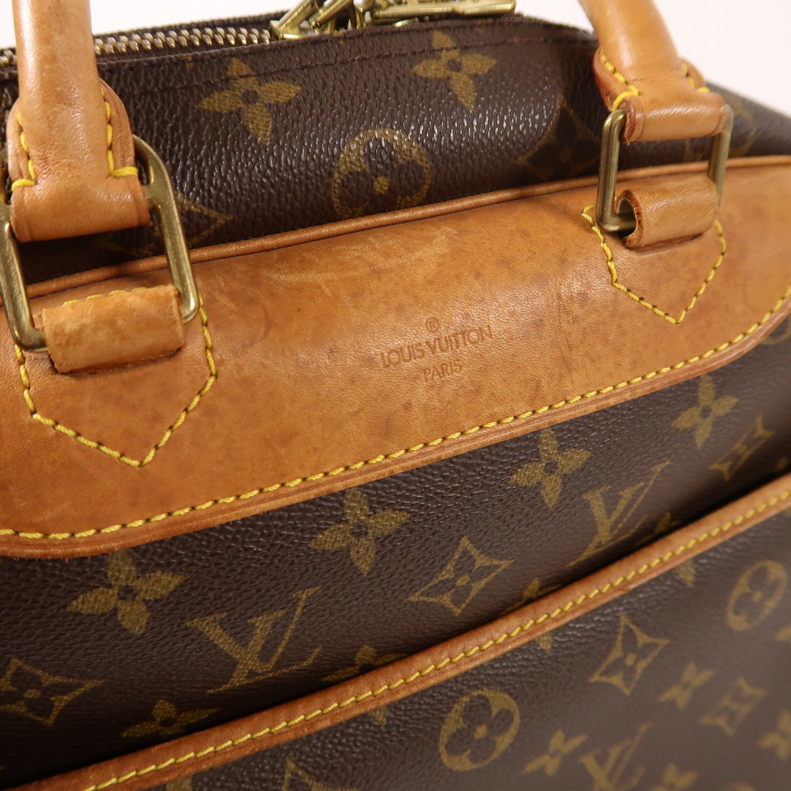LOUIS VUITTON Monogram Deauville金扣手挽袋棕色