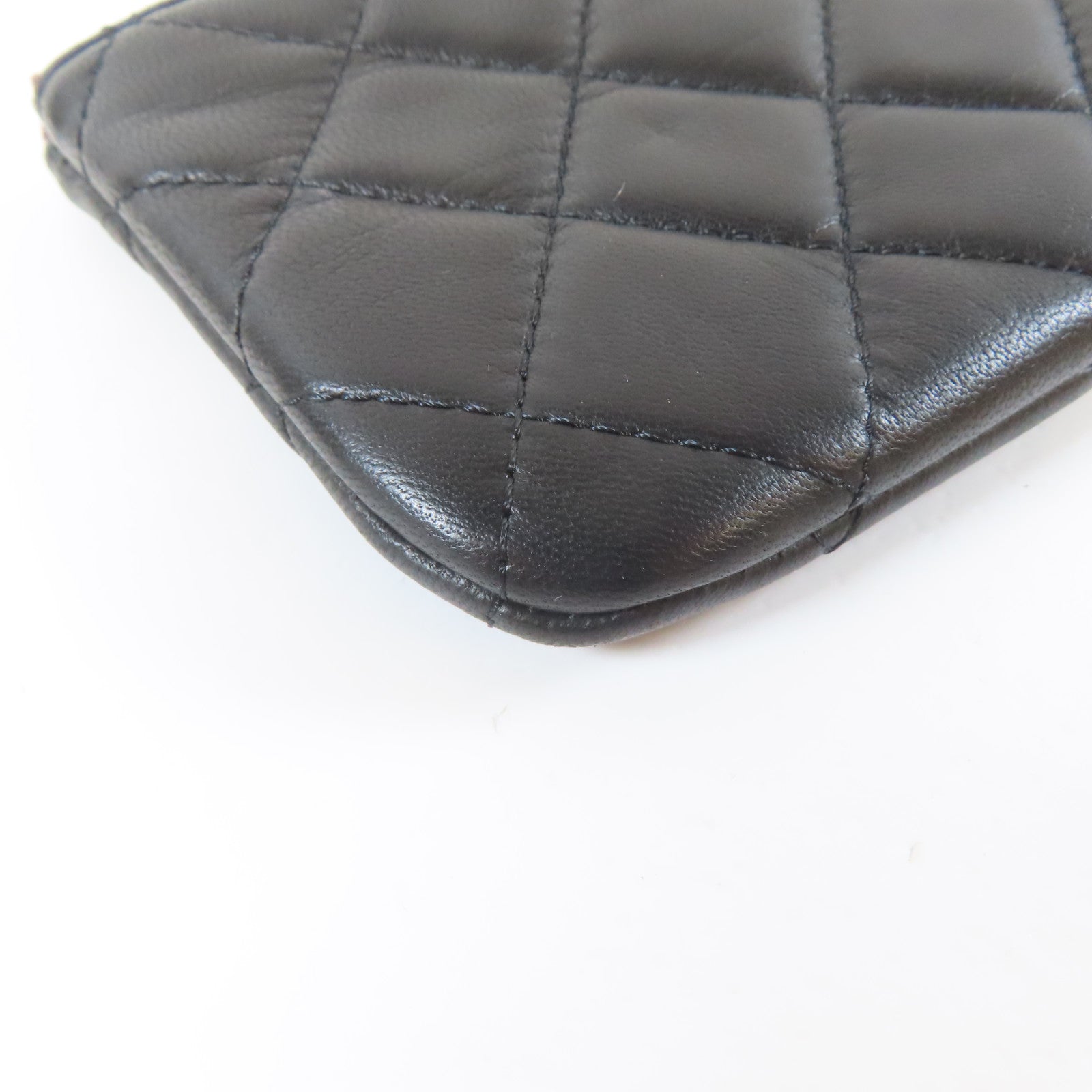 CHANEL 菱格羊皮皮革Mini Pouch銀扣手拿包黑色