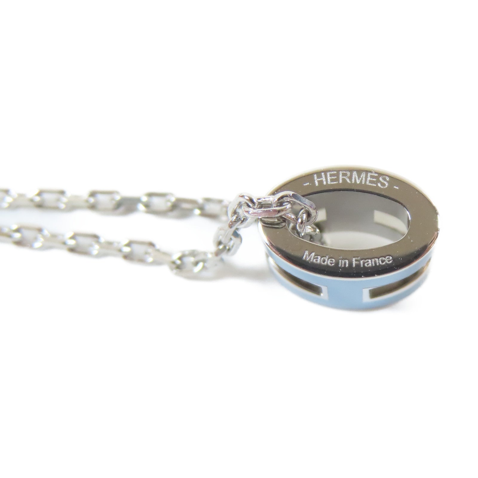 HERMES 金屬Mini Pop H Necklace銀扣項鍊藍色/銀色