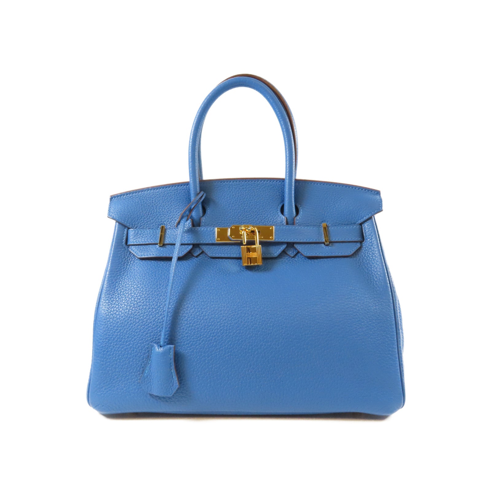 HERMES Clemence皮革Birkin 30金扣手挽袋土耳其藍色