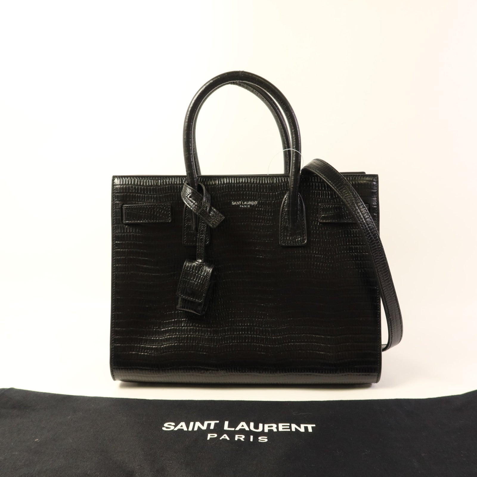 YVES SAINT LAURENT 牛皮皮革Sac De Jour銀扣手挽肩背兩用袋