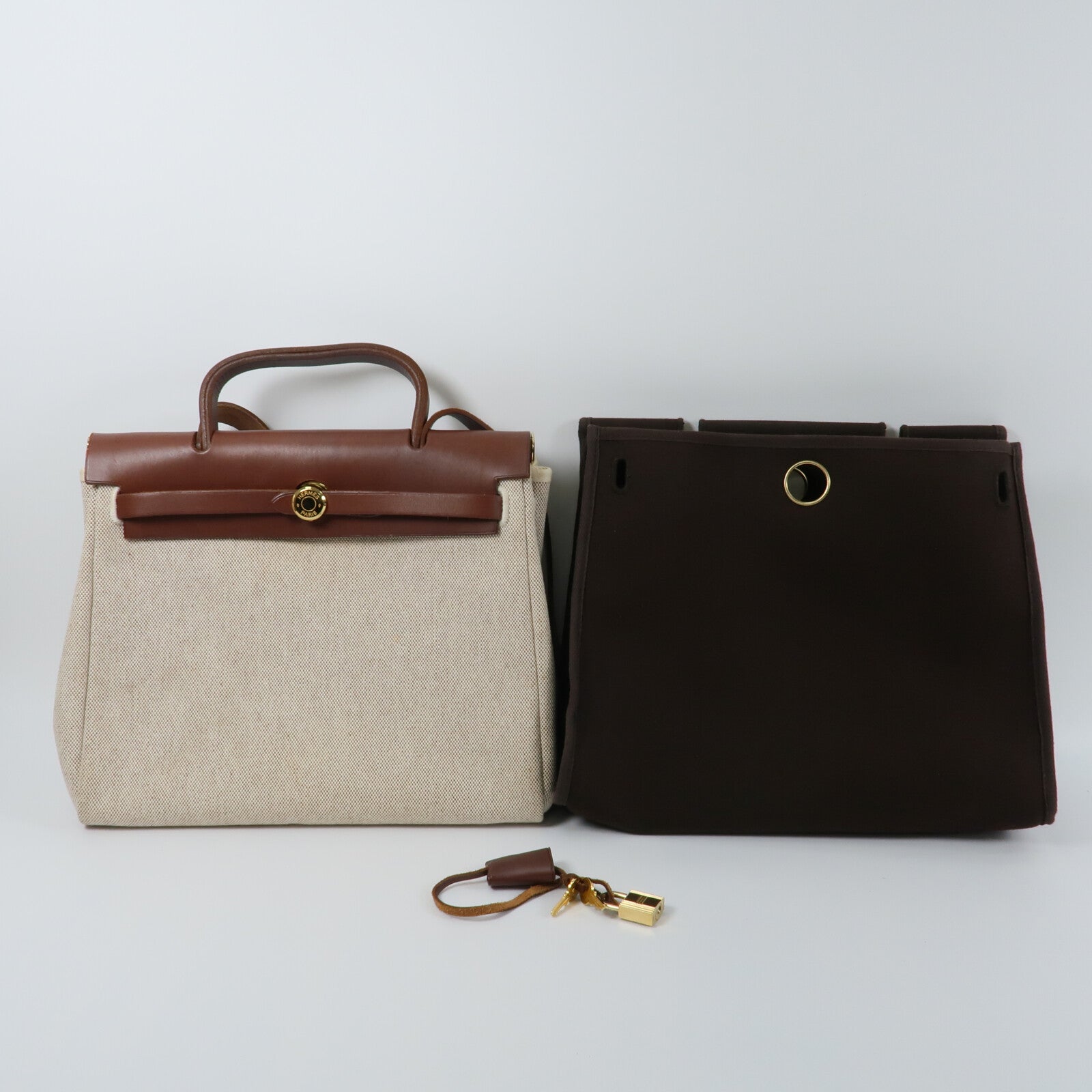 HERMES 帆布Herbag PM手挽肩背兩用袋Chocolat