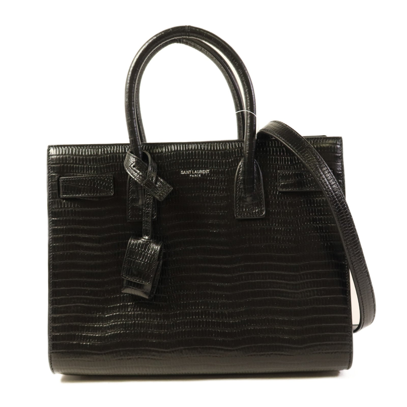 YVES SAINT LAURENT 牛皮皮革Sac De Jour銀扣手挽肩背兩用袋