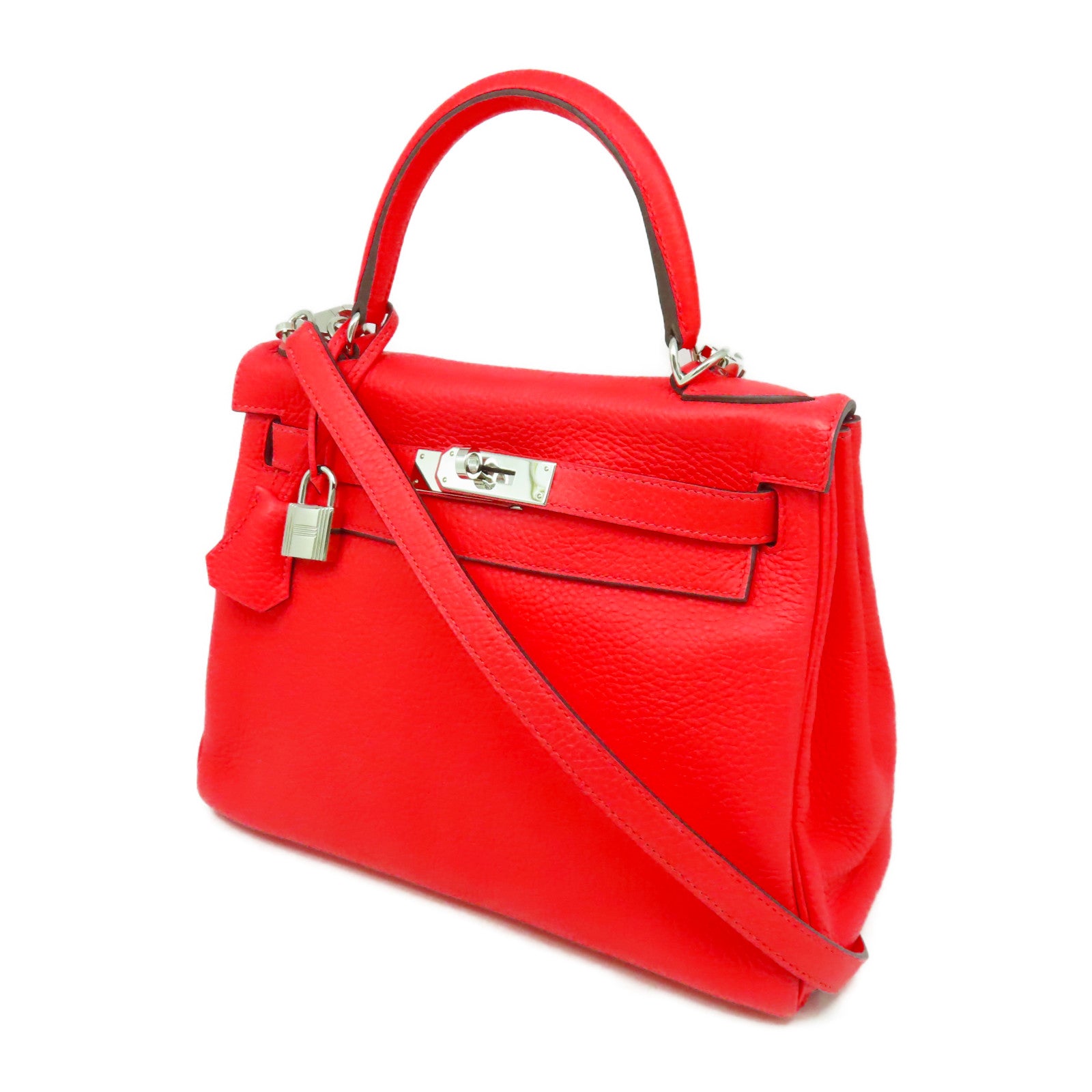 HERMES 【清倉大減價】Clemence皮革Kelly 28銀扣手挽肩背兩用袋粉紅色