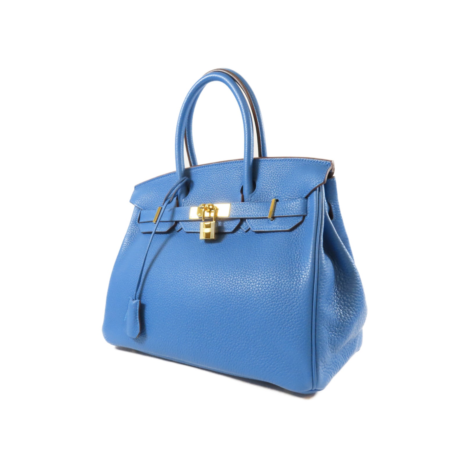 HERMES Clemence皮革Birkin 30金扣手挽袋土耳其藍色
