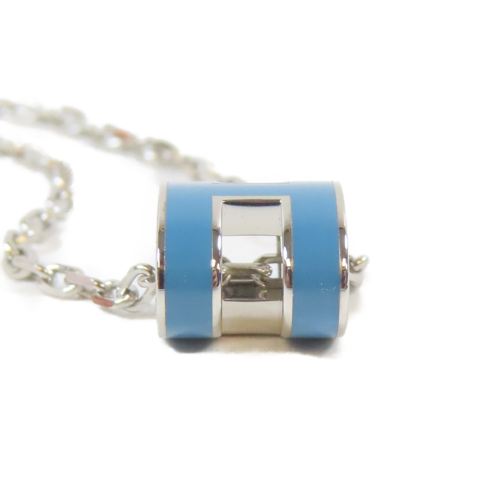 HERMES 金屬Mini Pop H Necklace銀扣項鍊藍色/銀色