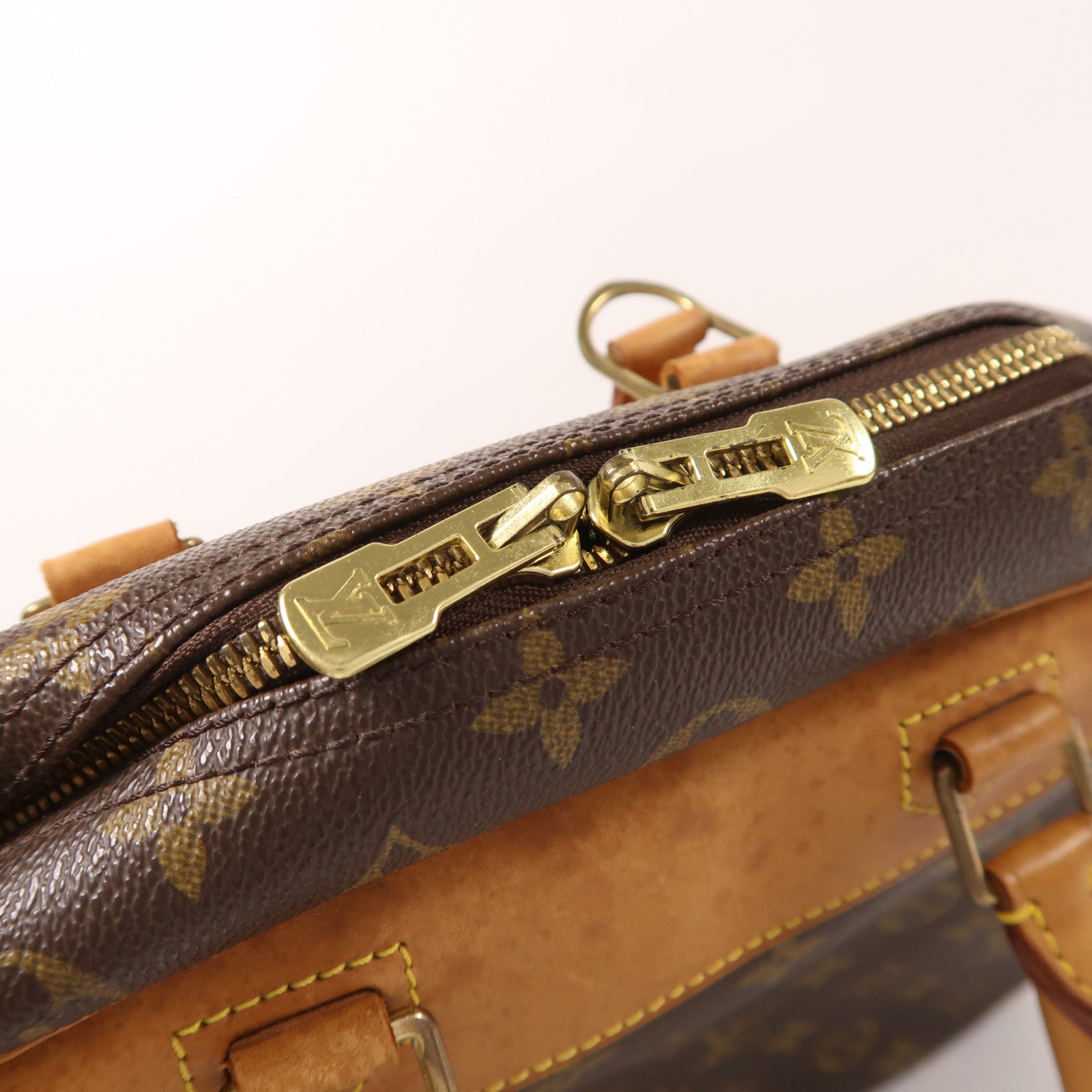 LOUIS VUITTON Monogram Deauville金扣手挽袋棕色