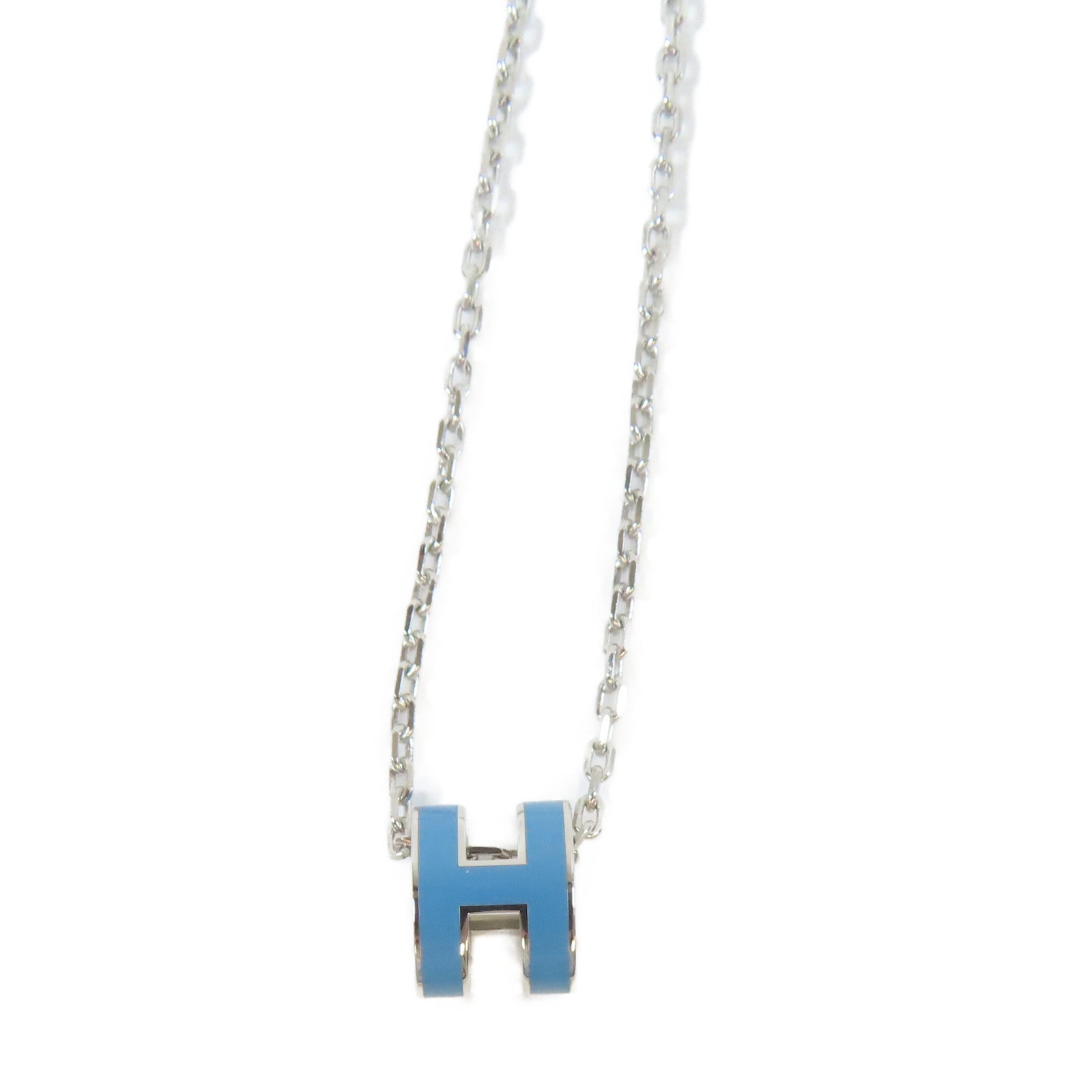 HERMES 金屬Mini Pop H Necklace銀扣項鍊藍色/銀色